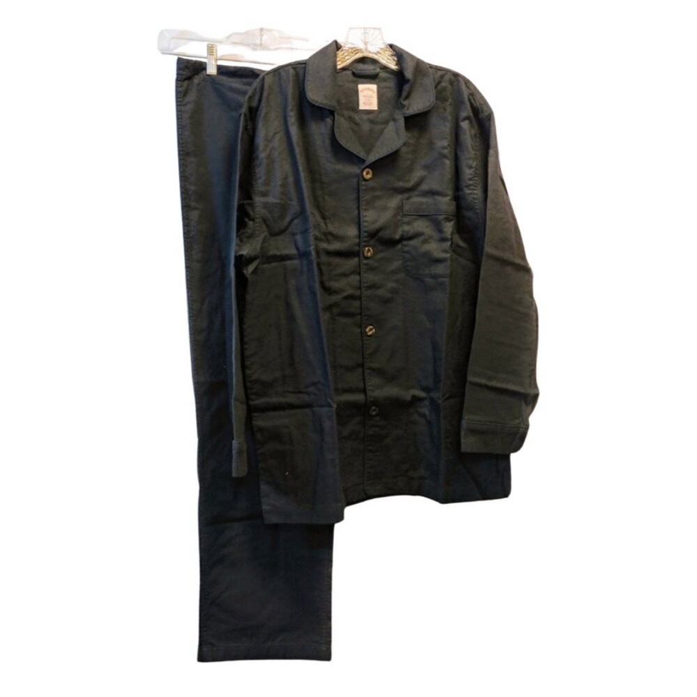 Brooks Brothers Navy Cotton Flannel Mens Button Top Drawstring Pajama 2PC set, L